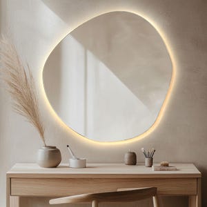 Espejo LED único, espejo de tocador ondulado, espejo estético con luces LED, espejo elegante con luz, espejo sin marco, espejo hecho a mano