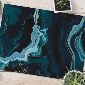 Marble Mata #5 - Prostokątna mata winylowa - Indigo Blue, Estetyczna wykładzina linoleum, Wystrój domu, Dywan linoleum, Nowoczesny wystrój podłogi
