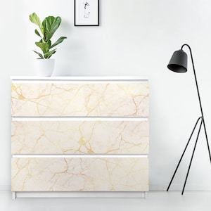 Gold Marble Imitation Furniture Stickers - Malm Decal Dresser - Pack of 3 - Ikea Decal, Removable Sticker, White, Yellow, #8