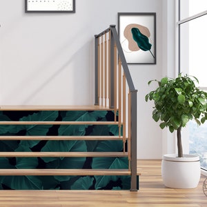 Tropical Forest - Stair Sticker - 10 Strips - Green&Black Stairs Art, Stair Risers Sticker, Modern Stairs Decor, #2