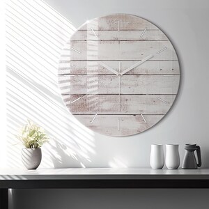 Bright wood boards Glass Clock, White Printed Clock, Nature Modern Wall Clock, Personalized Clock, Numbers or Lines Collection