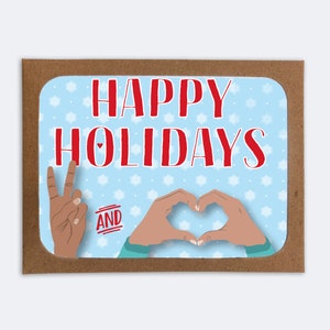 Peace and Love Hands Happy Holidays (Schachtel von 8) | 8 Leere Innenkarten mit 8 Briefumschlägen | Winterurlaub Briefpapier | Notecards