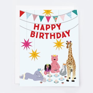 Alles Gute zum Geburtstag Kinder Tee-Party |  Leer innen mit Umschlag | Geburtstagskarte |  Freundschaft und Liebe Grußkarte | Familie