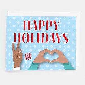 Peace and Love Hands Happy Holidays (Einzelkarte) |  Innen blanko mit Umschlag | Winterurlaub Briefpapier | Notecard