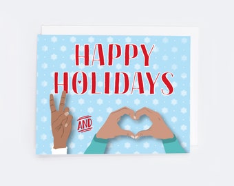 Peace and Love Hands Happy Holidays (single card)  |  Blank inside with Envelope | Winter Holidays Stationery | Notecard