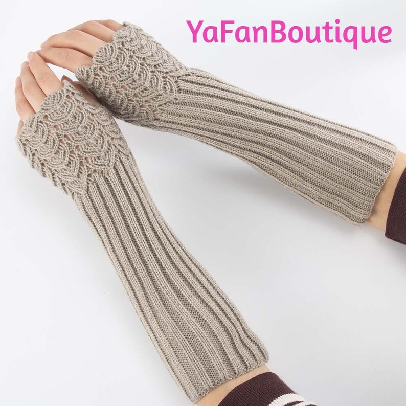 Elegant Women Fingerless Long Gloves Thumbhole Knit Arm Warmer Sleeve Elbow Length Soft Solid Color Mitten Winter 1 Pair