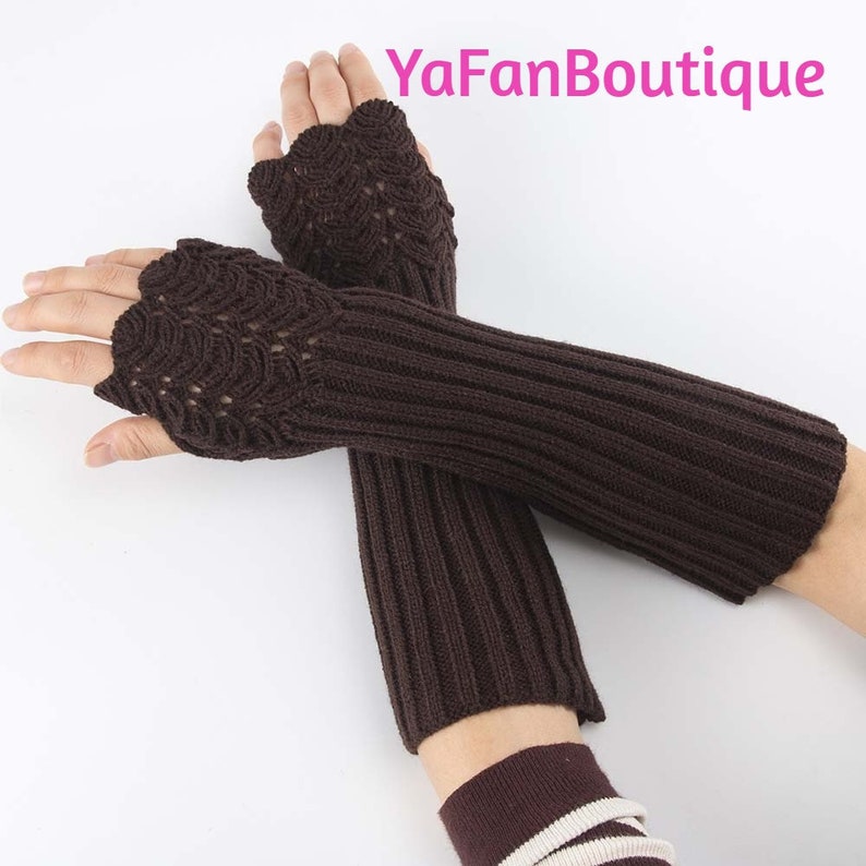 Elegant Women Fingerless Long Gloves Thumbhole Knit Arm Warmer Sleeve Elbow Length Soft Solid Color Mitten Winter 1 Pair