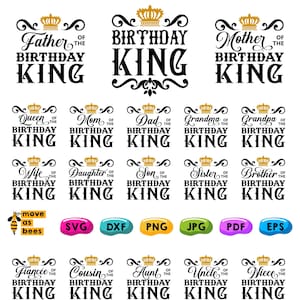 Pacote SVG da família King de aniversário, conjunto de sublimação PNG de 28 designs, família do homem de aniversário, camisas combinando Svg, Cricut, silhueta, HTV