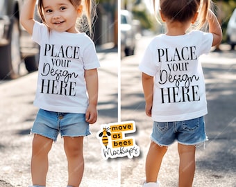 Mockup Little Girl Back And Front Kids White TShirt Mockup Both Side Girl Toddler Mockup Bella Canvas 3001t Front And Back Children Mockup