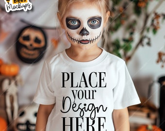Halloween Kids T-shirt Mockup, White Bella Canvas 3001 Tee (Digital Download)