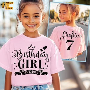 7th Birthday Girl Svg, 7th Birthday Shirt Svg, Est 2019 Svg, Chapter Seven Svg, Pink, White, Black, for Cricut, Silhouette, Sublimation