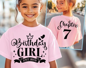7th Birthday Girl Svg, 7th Birthday Shirt Svg, Est 2019 Svg, Chapter Seven Svg, Pink, White, Black, for Cricut, Silhouette, Sublimation