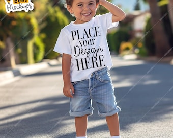 Kinder T-Shirt Mockup Kinder Sweatshirt Mockup Kleinkind Junge Modell Shirt Mockup Kinder Tshirt Mockup Sommer kleiner Junge Bella Canvas Mockup