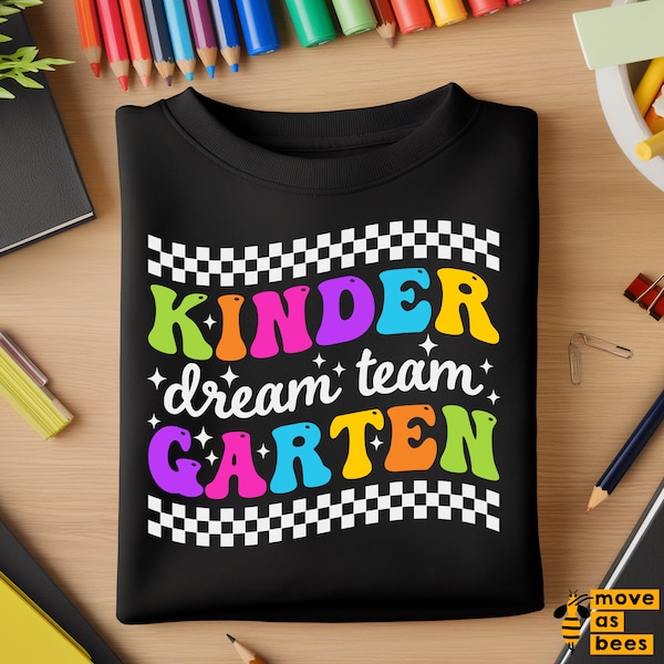 Dream Team Kindergarten Svg, Png, Back To School Svg, 1st Day, Kindergarten Shirt Svg, Colorful Wavy Checkered, for Cricut, Sublimation