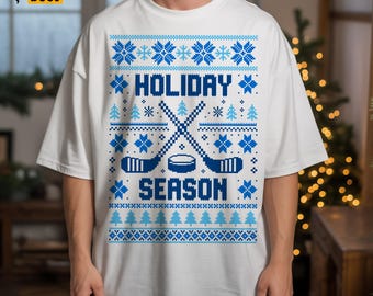 Holiday Hockey Season Svg, Png, Ugly Christmas Sweater Svg, Holiday Hockey Shirt Svg, for Sublimation, Cricut, Silhouette