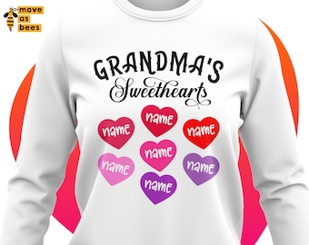 Grandma&#39;s Sweethearts Svg, Png, Grandmother Shirt Svg, Granny Valentine&#39;s Day Svg, Free Personalization, for Cricut, Silhouette, Sublimation