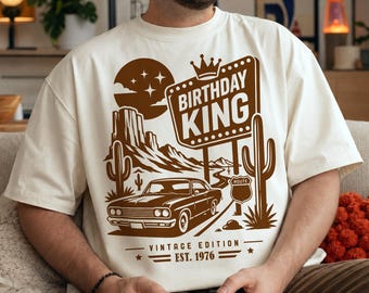 Birthday King PNG, SVG, Retro Car, Vintage Edition 1976 (Font for Any Year Included), Digital Download