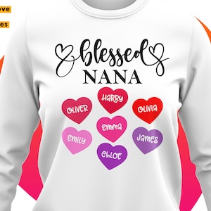 Blessed Nana Svg, Png, Grandma Shirt Svg, Customized, Personalized Gift for Mother&#39;s Day, Valentine&#39;s Day, Nana with Names Hearts Svg, Png