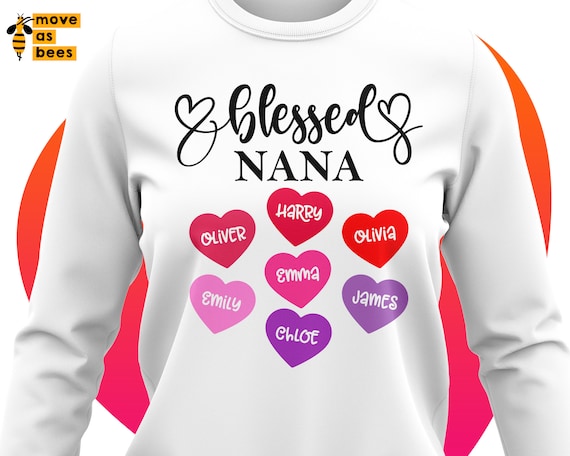 Blessed Nana SVG, PNG, Grandma Personalized Shirt With Custom Kids Names, Mother's Day, Valentine's Day