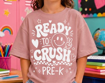 Ready To Crush Pre-K PNG, SVG, Back To School, Kids Graduation Last Day Preschool (Black & White Design, Digital Download)