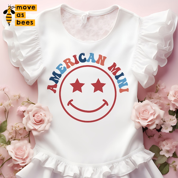 American Mini Svg, Png, Smiley Face Svg, Baby 4th of July Shirt Svg, 1st Independence Day Svg, Patriotic Kids Svg, For Cricut, Sublimation