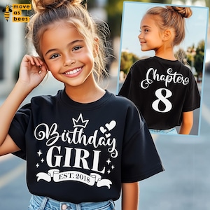 Arquivo SVG para menina de 8 anos, arquivo SVG para camiseta de aniversário de 8 anos, arquivo SVG "Est. 2018", arquivo SVG "Capítulo 8", rosa, branco, preto, para Cricut, Silhouette, sublimação
