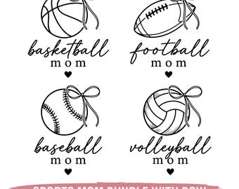 Sports Mom SVG Bundle, Baseball Football Basketball Volleyball Mom, Coquette Bow Designs