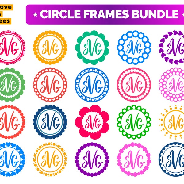 Circle Frame Svg, Png Bundle, Monogram, Initial Frame, Round Border Svg, Scalloped Name Frame Svg, Cricut, Sublimation, Free Personalization