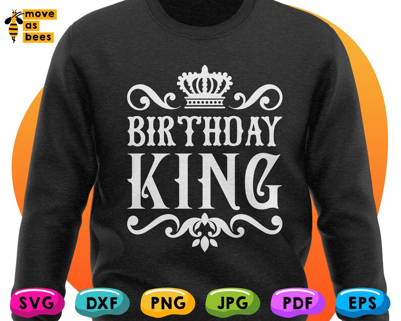 May include: Black sweatshirt with white text that reads "Birthday King" with a crown graphic above the text.