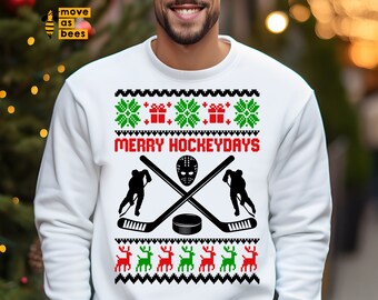 Merry Hockeydays Svg, Png, Hockey Ugly Christmas Sweater Svg, Holiday Hockey Shirt Svg, Gift for Boy, Man, Dad, File for Sublimation, Cricut