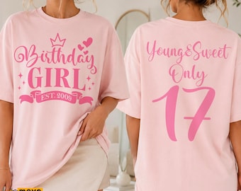 17th Birthday Girl Shirt SVG, PNG, Est 2009, Young & Sweet (Pink White Black)