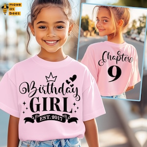 9th Birthday Girl Svg, 9th Birthday Shirt Svg, Est 2017 Svg, Chapter 9 Svg, Pink, White, Black, for Cricut, Silhouette, Sublimation