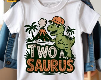Two A Saurus Svg, Png, Boy, Girl 2nd Birthday Shirt Svg, Dino, Dinosaurs Theme Birthday Party, I'm Two Svg, Color, Black, Cricut Sublimation