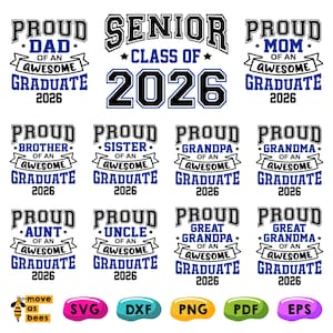 Proud Family Of An Awesome Graduate Svg, Png, Class of 2026 Svg, Senior, Graduation Family Bundle Svg, Blue Black Files, Cricut, Sublimation