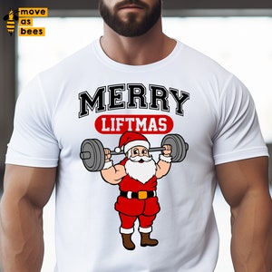Merry Liftmas Svg, Png, Santa with Barbell Svg, Powerlifting Christmas Svg, Deadlift, Gym, Workout, Weight Lifting Shirt, Gift for Man, Dad