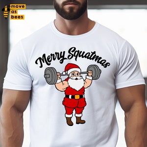 Merry Squatmas Svg, Png, Powerlifting, Fitness, Gym, Workout, Weight Lifting, Christmas Gift for Boy, Man, Dad, Santa with Barbell Svg