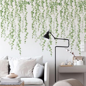 Green Leaves Wall Decals Removable Stickers Boho Decor Emerald Green Plants