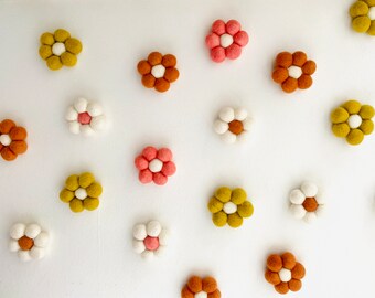 Handmade Wool Pompom Daisy Flower Wall Decals - Nursery Decor