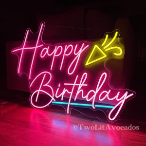Happy Birthday Neon Sign, Birthday Neon Sign, Neon Party Backdrop, Party Neon Sign, Customized Neon Sign, Personalizable Neon Sign, Birthday