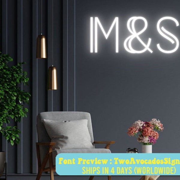 Letrero de neón con iniciales para boda, neón personalizado, letrero de neón con iniciales, telón de fondo para boda, boda moderna, decoración de neón para boda