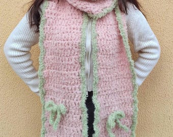 Cottagecore Scarf Crochet Pattern: Boucle Yarn, Bow Detail (PDF)