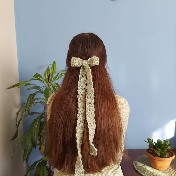 Crochet Mohair Hair Ribbon Pattern: Beginner-Friendly Bow & Necktie (PDF Pattern)