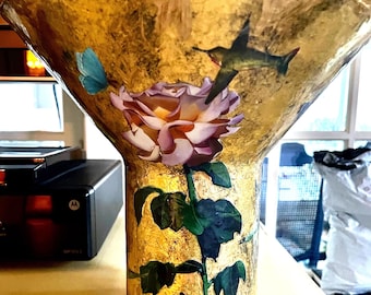 Calling all Bird Lovers reverse decoupage vase