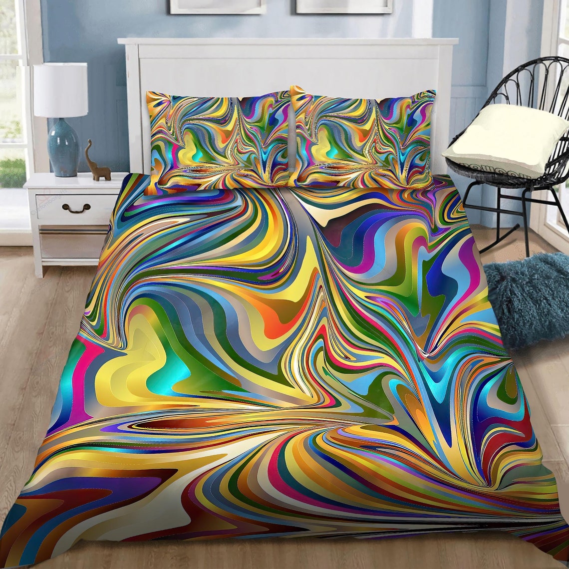 Psychedelic Color Hippie Bedding Set Twin Queen King Soft Etsy