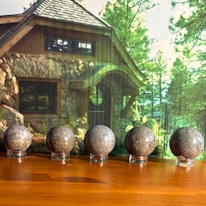 Mini Dinosaur Bone Sphere • Polished Agatized Gembone Crystal Ball (Includes Stand)