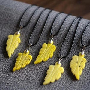 Serpentine Speckled Stone | Lizardite Carved Leaf Pendant Necklace |  “New Jade” Pendant |