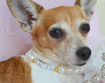 Collar personalizado de perlas para mascotas, collar de novia para perro