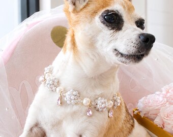 Colar personalizado para cachorro, coleira de pérolas, joia rosa com zircônia para cachorro, colar com nome personalizado para seu pet, coleira de luxo para cachorro, presente de aniversário, presente para dona de cachorro.