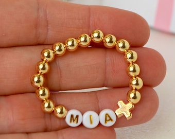 14K Gold Cross Baby Bracelet, Personalized Name Bracelet for Boys Girls, Baptism, Baby Shower, Communion Gift, Newborn and Toddler Jewelry