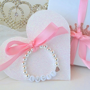 Christmas Keepsake Silver Baby Bracelet, Personalized Silver Heart Girls Bracelet, Baby Shower Gift, Baby Girl Name Jewelry, Sister Gift